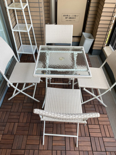 ラタン調　折畳式　ガーデンテーブル\u0026チェア　セット