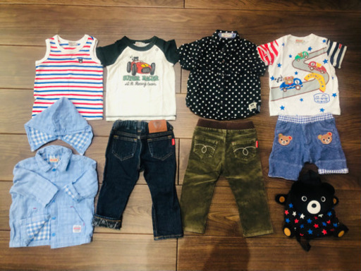 【中古品】ベビーウェア80サイズ、全てミキハウス（DOUBLE.B）９点セット