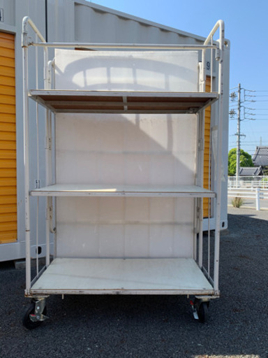 【処分前値下げ↓↓】 ☆跳ね上げ式 中間棚付き カゴ車 ☆運搬☆台車☆収納☆倉庫☆棚卸し☆引越し☆リフォーム☆ガレージ