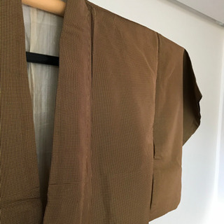 茶色　チェック柄　着物の画像
