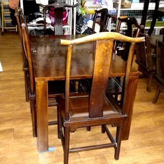 値下げ！！6人掛け ダイニングセット アンティーク調 テーブル イス ブラウン/茶色 レトロ調 食卓テーブル 椅子 いす 古民家 家具 札幌 厚別店 値下げ！！6人掛け ダイニングセット アンティーク調 テーブル