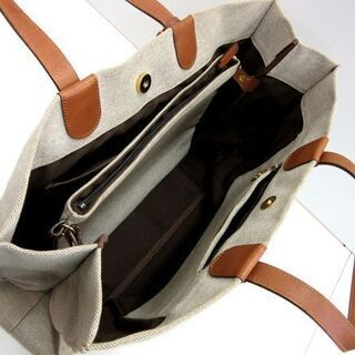 キタムラ キャンバス×レザー トートバッグ クラッチ付き ベージュ×ブラウン A4収納可 Kitamura 札幌 厚別店の画像