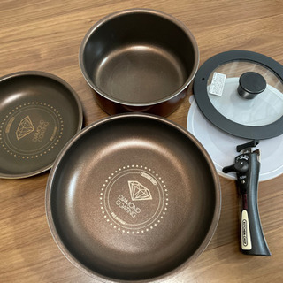 1000円★ダイヤモンドコート鍋、フライパン大小等6点セット