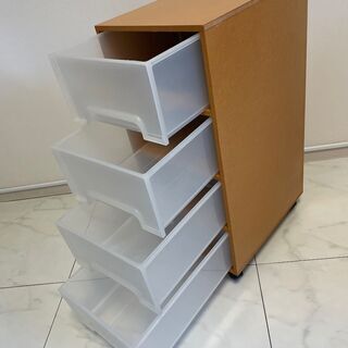 デスクワゴン キャビネット 木製 キャスター付き 幅25cm x 奥行き34cm x 高さ60cmの画像