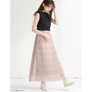 マジョリカプリーツ 花柄 スカート  ベージュ Mサイズ