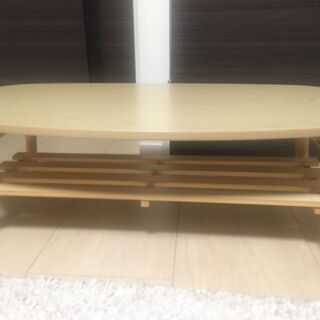 折りたたみテーブル ラポール だ円　棚付き(ナチュラル)　