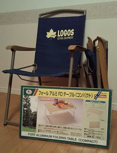 キャンプ用品、ロゴス LOGOS チェア2脚、CAPTAIN STAG キャプテンスタッグ テーブル