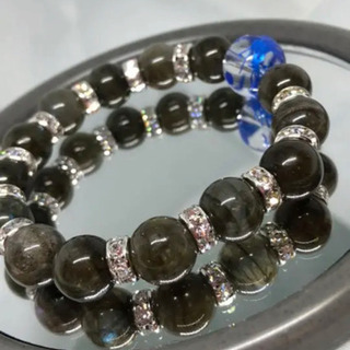 ラブラドライト&龍水晶　天然石ブレスレットの画像