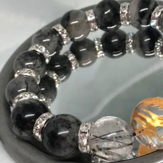 トルマリン インクォーツ&龍水晶　天然石ブレスレットの画像