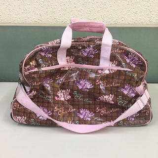 カート付きバッグ　カバン　旅行　旅行カバン　ピンク　チョコレート柄　タイヤ付きの画像