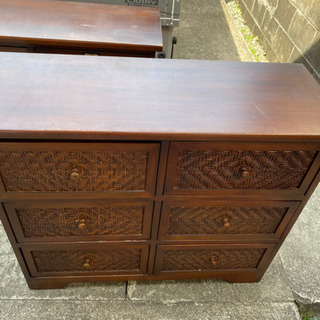 【中古品】和風木製収納棚　6マス　①