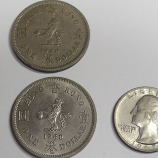 古い硬貨　香港ドル 硬貨1960年2枚　中華民国四十九年 硬貨2枚　中華民国七十年 硬貨1枚　1967年 QUARTER DOLLAR 1枚　1991年 ONE CENT 1枚　 の画像