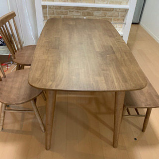 美品☆ニトリのダイニングテーブル4点セット(ウォールナッツ/ミドルブラウン)