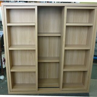 ☆本棚 ブックシェルフ スライド棚 幅85奥行30 高さ90㎝ スライド2列 木目 スライド式 書棚 札幌 北20条店の画像