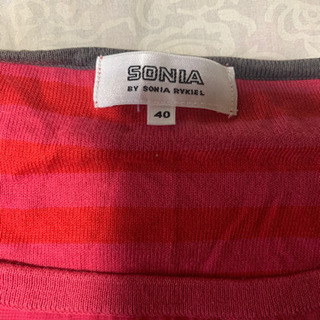 美品！ソニアリキエル ピンクボーダー半袖綿ニットカットソー40L sonia rykielの画像