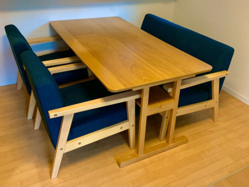 ダイニングテーブルセット　ベンチ　ネイビー　ダイニングテーブル
