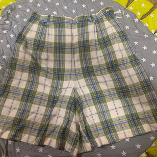 美品！Yorkland生成り抹茶色チェックキュロットパンツMヨークランドの画像