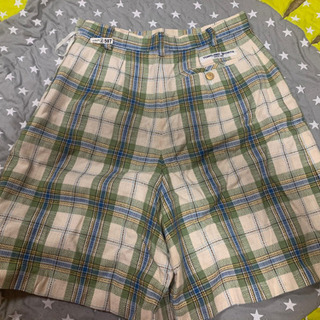 美品！Yorkland生成り抹茶色チェックキュロットパンツMヨークランドの画像