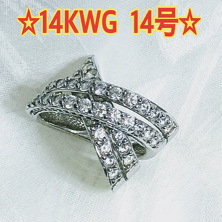 14KWG＊CZ＊Xデザインワイドリング＊14号