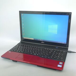 送料無料 1台限定 レッド ノートパソコン 中古良品 新品SSD-256G Win10 15.6型 富士通 AH42/H Core i5 8GB DVDRW 無線LAN Bluetooth Office