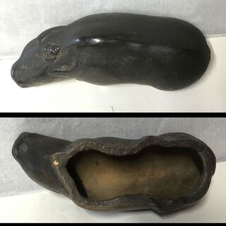 e604 伏見焼 開運 撫牛 撫で牛 木箱入り 牛 丑 置物の画像