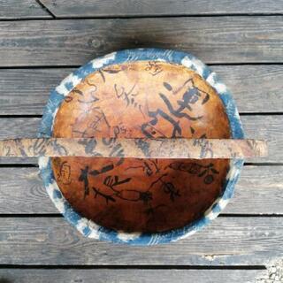 一閑張りの竹製籠（カゴ）★ハンドメイド★アンティーク★レトロ★”古文書”が和の趣★”柿渋染め”が高級感★オシャレでレア逸品の画像