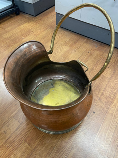 アンティーク石炭コールバケツ（大）銅製　イタリア製