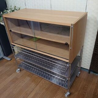 匿名配送】無印良品 ステンレスユニットシェルフ ガラス 引き戸