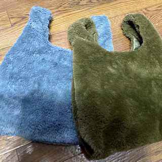 100円！　モコモコバッグ　2つセット　美品　グレー　カーキ　フ...