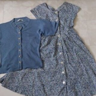 ちょっとレトロなコットンワンピース＆シルクカーデガン★バッグおまけ