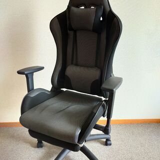 メッシュ オフィスチェア ゲーミングチェア アームレスト オットマン リクライニング フルフラット ヘッドレスト ランバーサポート パソコン RACINGの画像