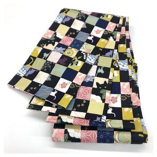   ◇美品　半幅帯◇　市松　猫模様　綿　コットン長尺　◇長さ48...