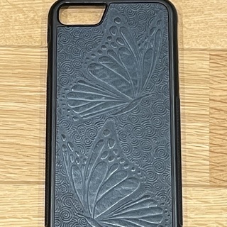 iPhoneケース　iPhone 7 本革（青、蝶）の画像