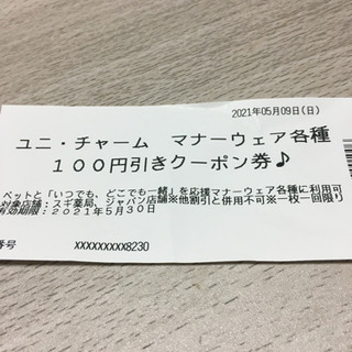 ユニチャーム　犬猫マナーウェア　クーポン券