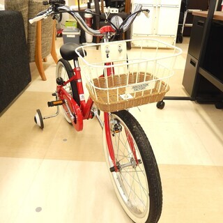 ☆美品 サイクルベースあさひ キッズカスタム18インチ (赤・ 籐風バスケット) 札幌市清田区の画像