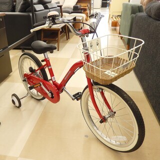 ☆美品 サイクルベースあさひ キッズカスタム18インチ (赤・ 籐風バスケット) 札幌市清田区の画像