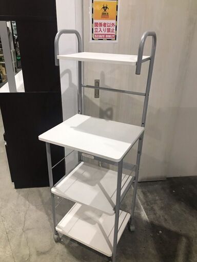 キャスター付きキッチンワゴン　490×440×1410　1500Wまでコンセント付き　ホワイト　キッチン　レンジ台