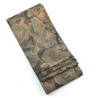  美品　◇大島紬　半幅帯◇　薔薇　茶　シック　モダン　全通柄　◇...