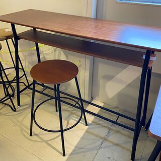 カウンター・チェアセット 2点セット カウンター チェア 茶×黒 アイアン 中古品