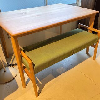 ダイニングテーブルセット 2点セット ナチュラル×グリーン 中古品