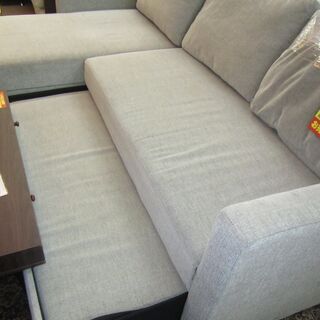 R233 NITORI 布張りカウチソファベッド(ノアーク GY) 美品の画像