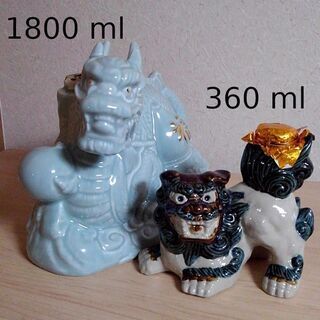 泡盛古酒 磁器＆陶器ボトル 2本セット（シーサー、龍）原酒 高度...
