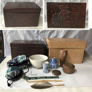 茶箱点前セット、鎌倉彫り
