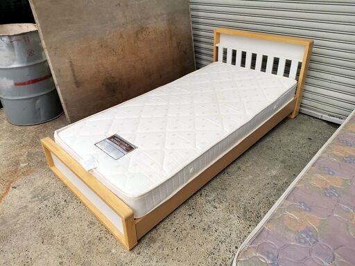 シングル 木製 ベッド マットレス付 W220×D100×H75cm