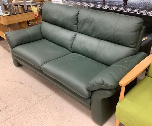 2人掛けソファ 革 レザーソファ グリーン【ユーズドユーズ名古屋天白店】 J779