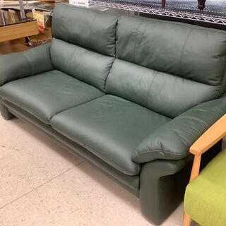 2人掛けソファ 革 レザーソファ グリーン【ユーズドユーズ名古屋天白店