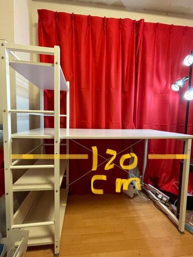 【美品】収納付きパソコンデスク/学習机 棚付き 机 デスク