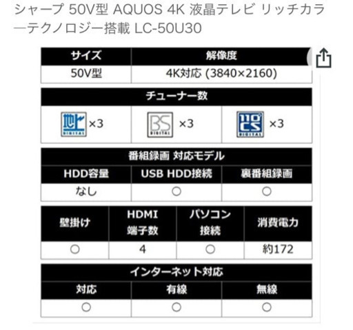 値下げ！極美品  50インチ 4K液晶テレビ  SHARP  2016年製