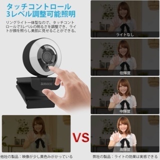 Aoboco webカメラ PCカメラ ウェブカメラ フルHD1080p 高画質 リングライト付き H.264 オートフォーカス マイク内蔵 美顔機能 背景変更 ビデオ通話 オンライン会議 使いやすさ windows mac の画像
