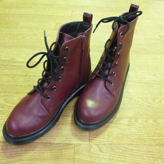 約24.5cm ピンクラテ レースアップブーツ 靴 レディース 女性用 320-31035-064  シューズ ショートブーツ スノーブーツ ボルドー 赤系 冬用 札幌市 清田区 平岡の画像